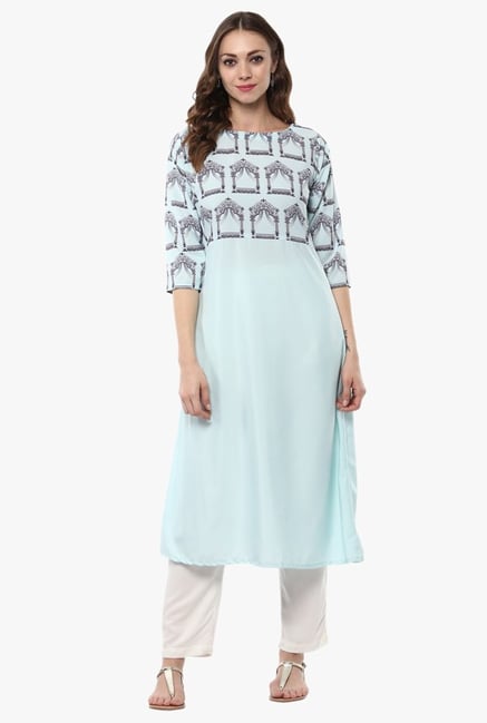 Ziyaa Blue Printed Crepe Kurta Ziyaa Blue Printed Crepe Kurta