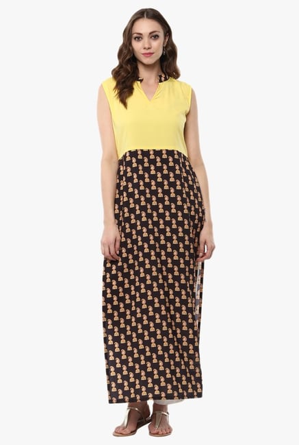Ziyaa Yellow & Black Printed Crepe Kurta Ziyaa Yellow & Black Printed Crepe Kurta