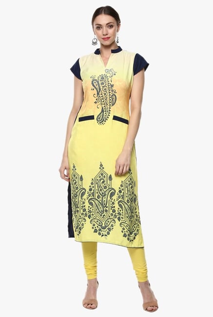 Ziyaa Yellow Printed Crepe Kurta Ziyaa Yellow Printed Crepe Kurta