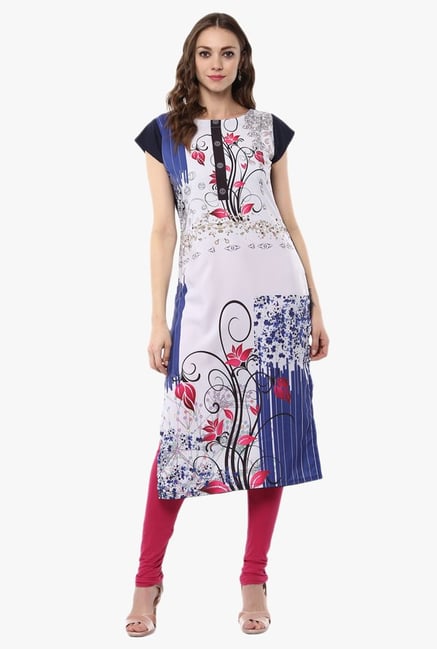 Ziyaa Off White Floral Print Crepe Kurta Ziyaa Off White Floral Print Crepe Kurta