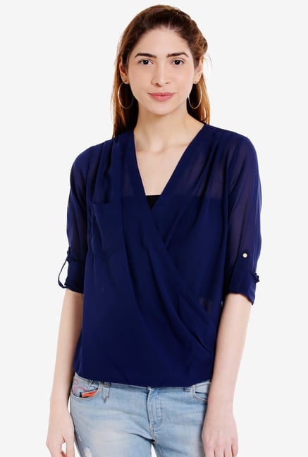 Globus Blue 3/4th Sleeves Top Globus Blue 3/4th Sleeves Top