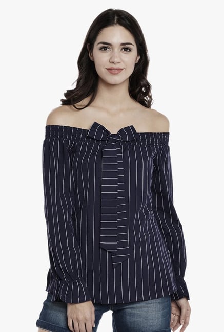 Athena Navy Striped Off Shoulder Top Athena Navy Striped Off Shoulder Top