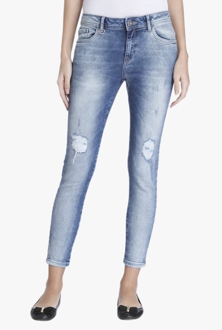 Only Light Blue Slim Fit Tattered Jeans Only Light Blue Slim Fit Tattered Jeans