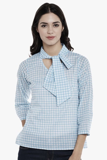 Athena Blue Gingham Print Top Athena Blue Gingham Print Top