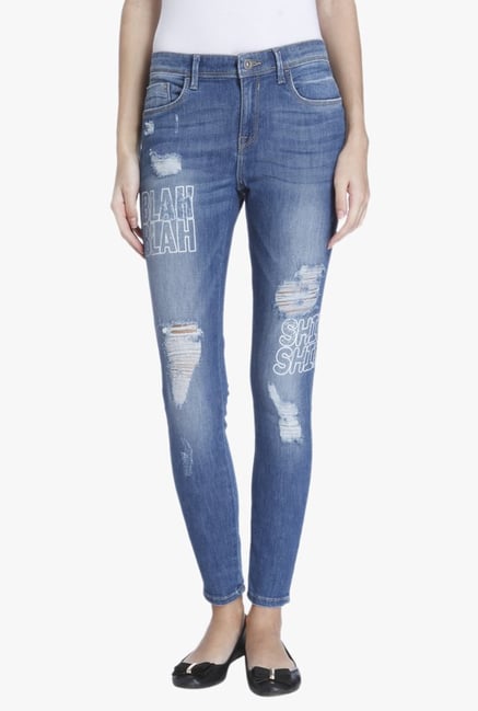Only Blue Slim Fit Tattered Jeans Only Blue Slim Fit Tattered Jeans