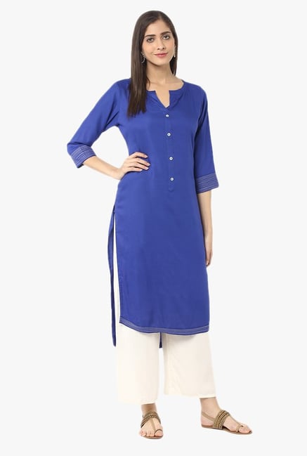 Jaipur Kurti Blue & White Rayon Kurta With Palazzo Jaipur Kurti Blue & White Rayon Kurta With Palazzo