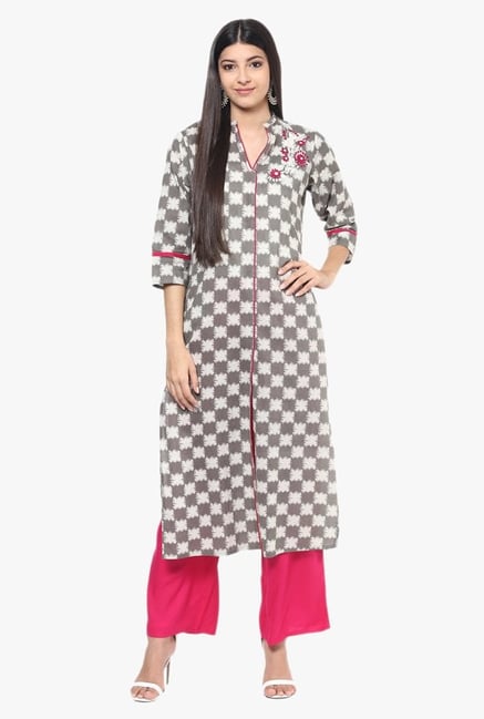Jaipur Kurti Grey & Pink Cotton Kurta With Palazzo Jaipur Kurti Grey & Pink Cotton Kurta With Palazzo