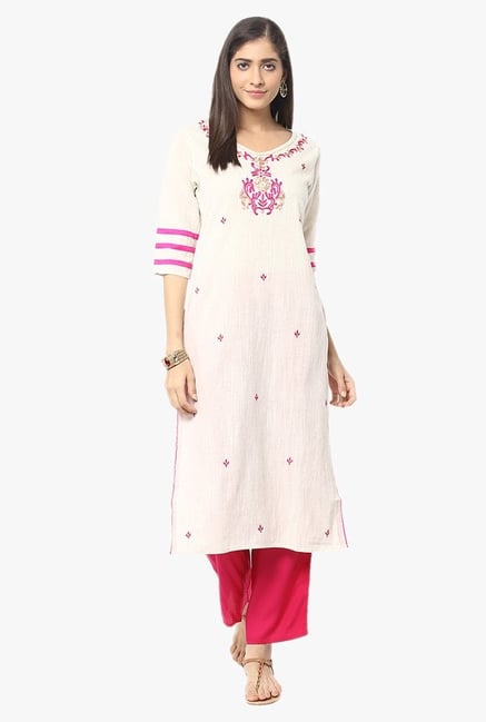 Jaipur Kurti White & Pink Embroidered Kurta With Palazzo Jaipur Kurti White & Pink Embroidered Kurta With Palazzo