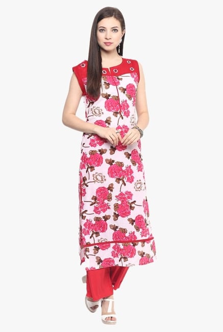 Jaipur Kurti White & Red Cotton Kurta With Palazzo Jaipur Kurti White & Red Cotton Kurta With Palazzo