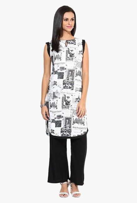 Jaipur Kurti White & Black Printed Kurta With Palazzo Jaipur Kurti White & Black Printed Kurta With Palazzo