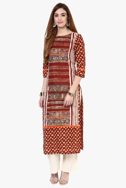 Jaipur Kurti Red & White Printed Cotton Kurta With Palazzo Jaipur Kurti Red & White Printed Cotton Kurta With Palazzo
