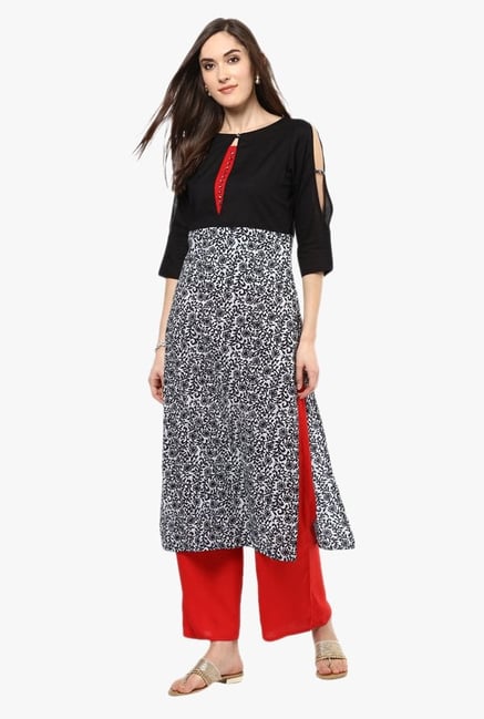 Jaipur Kurti Black & Red Printed Cotton Kurta With Palazzo Jaipur Kurti Black & Red Printed Cotton Kurta With Palazzo