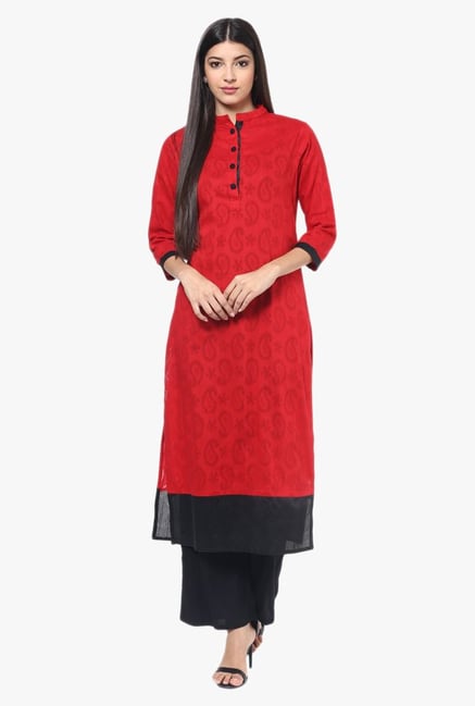 Jaipur Kurti Red & Black Cotton Kurta With Palazzo Jaipur Kurti Red & Black Cotton Kurta With Palazzo
