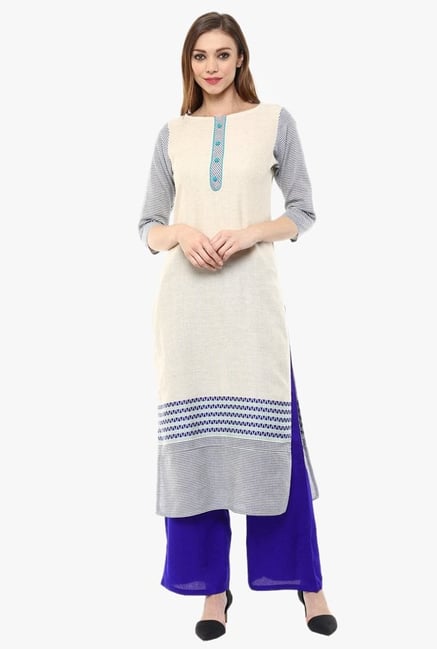 Jaipur Kurti White & Blue South Cotton Kurta With Palazzo Jaipur Kurti White & Blue South Cotton Kurta With Palazzo