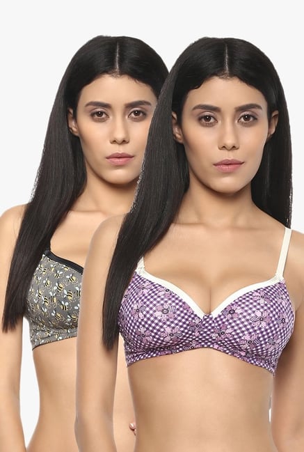 Soie Grey & Purple Non Wired Padded T Shirt Bra (Pack Of 2) Soie Grey & Purple Non Wired Padded T Shirt Bra (Pack Of 2)
