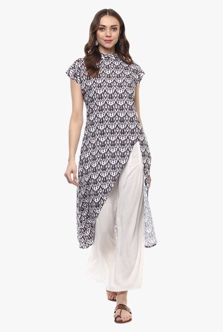 Ziyaa Dark Grey & White Ikkat Print Kurta Ziyaa Dark Grey & White Ikkat Print Kurta