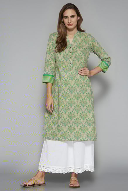 Utsa by Westside Lime Green Pure Cotton Kurta Utsa by Westside Lime Green Pure Cotton Kurta