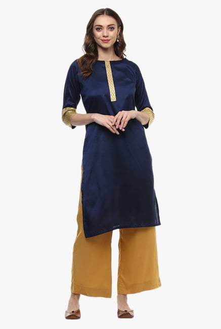 Ziyaa Navy Polyester Kurta Ziyaa Navy Polyester Kurta