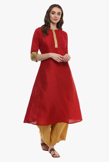 Ziyaa Red Polyester Kurta Ziyaa Red Polyester Kurta