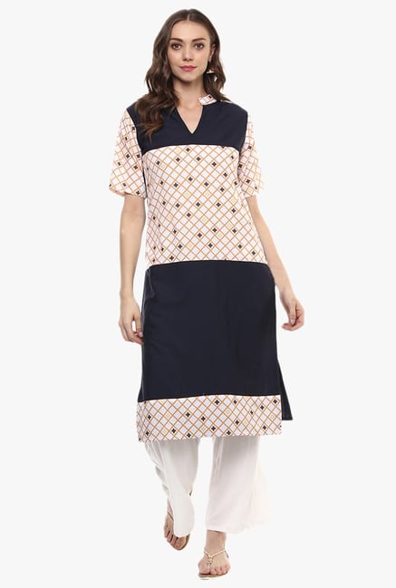 Ziyaa Navy & White Printed Kurta Ziyaa Navy & White Printed Kurta