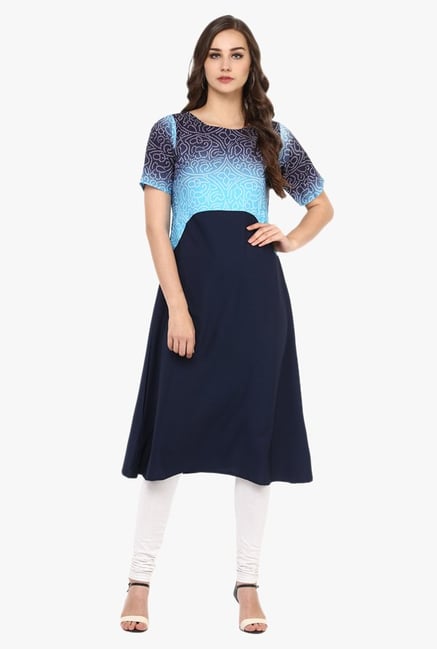 Ziyaa Navy Bandhani Print Kurta Ziyaa Navy Bandhani Print Kurta