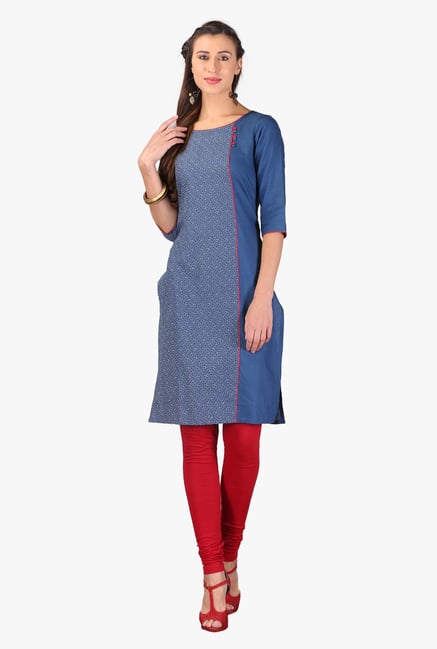 Aurelia Blue Printed Regular Fit Cotton Kurta Aurelia Blue Printed Regular Fit Cotton Kurta