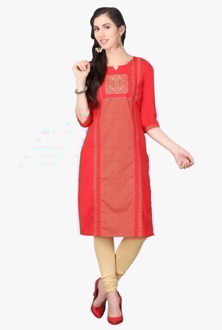 Aurelia Red Printed Cotton Kurta Aurelia Red Printed Cotton Kurta