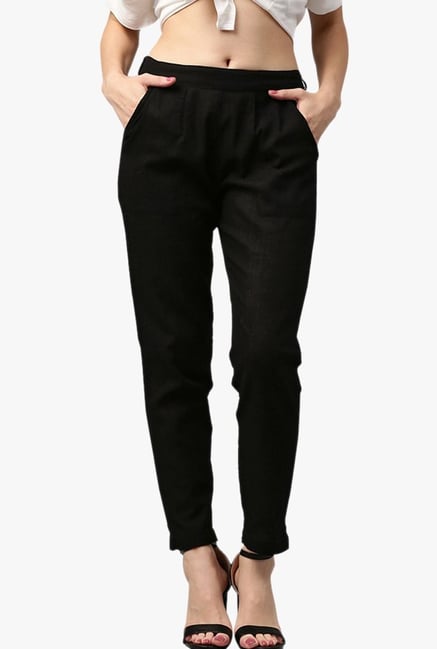 Jaipur Kurti Black Regular Fit Cotton Pleated Pants Jaipur Kurti Black Regular Fit Cotton Pleated Pants