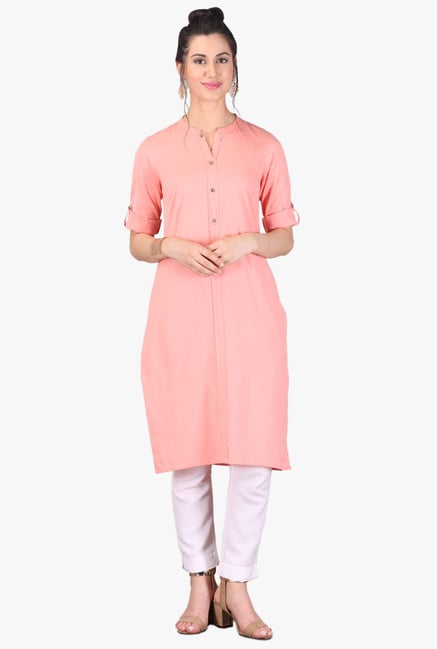 Aurelia Peach Regular Fit Cotton Kurta Aurelia Peach Regular Fit Cotton Kurta
