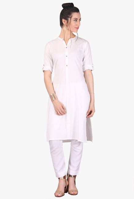 Aurelia White Regular Fit Cotton Kurta Aurelia White Regular Fit Cotton Kurta