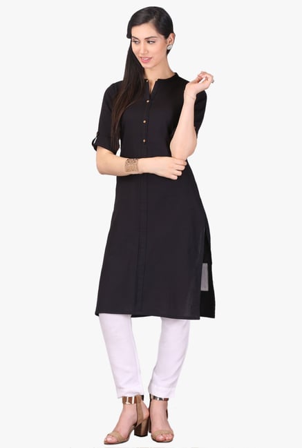 Aurelia Black Regular Fit Cotton Kurta Aurelia Black Regular Fit Cotton Kurta