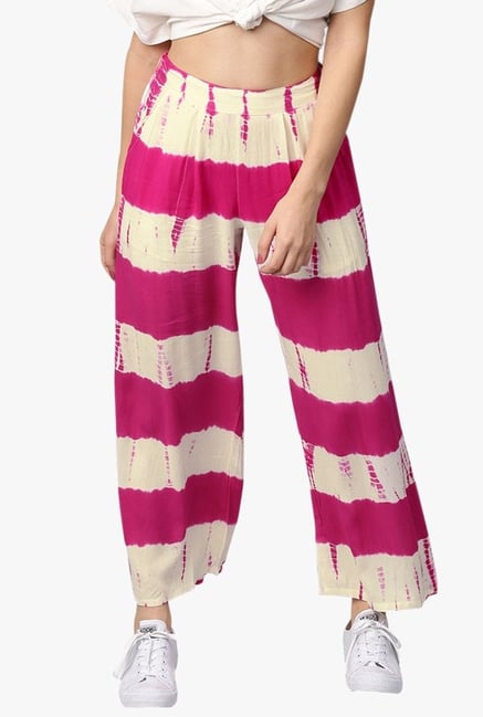 Jaipur Kurti Pink & White Regular Fit Rayon Palazzo Jaipur Kurti Pink & White Regular Fit Rayon Palazzo