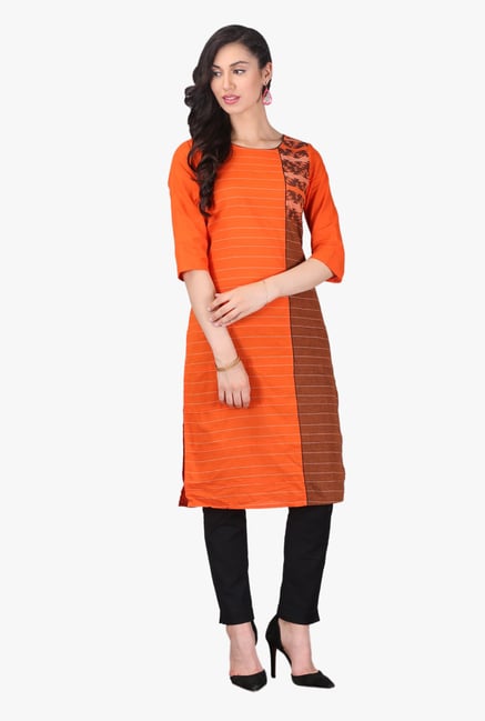 Aurelia Orange Striped Cotton Kurta Aurelia Orange Striped Cotton Kurta