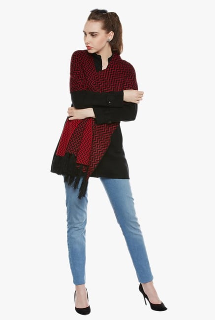 Cayman Black & Red Chevron Print Woolen Reversible Stole Cayman Black & Red Chevron Print Woolen Reversible Stole