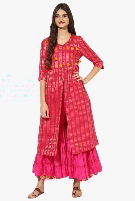 Juniper Pink Printed Cotton Polyester Kurta Juniper Pink Printed Cotton Polyester Kurta