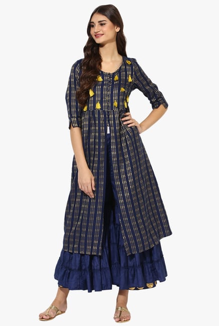Juniper Navy Printed Cotton Polyester Kurta Juniper Navy Printed Cotton Polyester Kurta