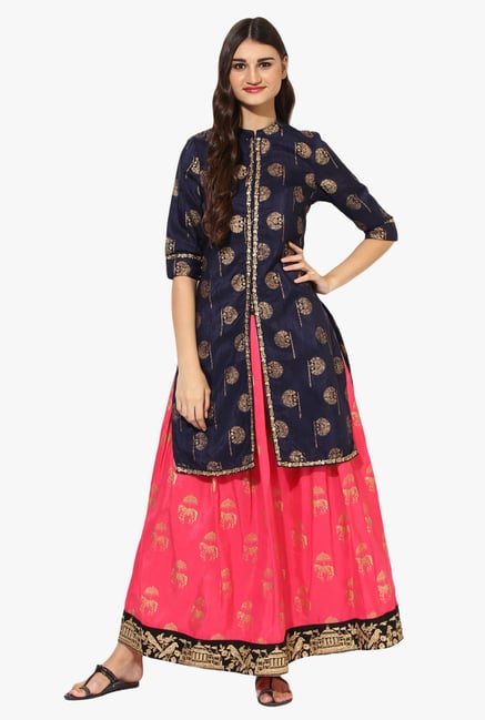 Juniper Navy Printed Zari Work Polyester Kurti Juniper Navy Printed Zari Work Polyester Kurti
