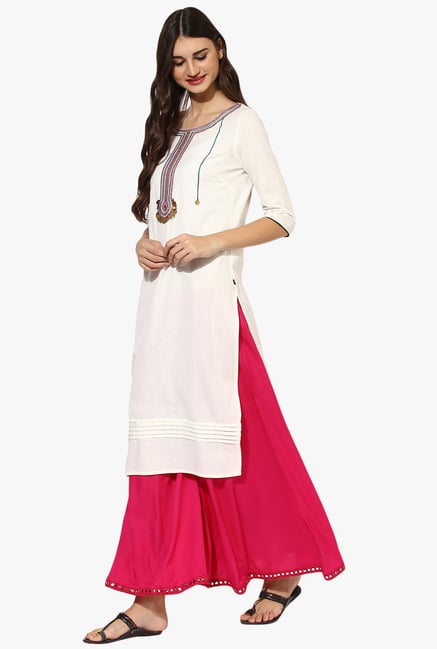 Juniper Off White Embellished Linen Kurta Juniper Off White Embellished Linen Kurta