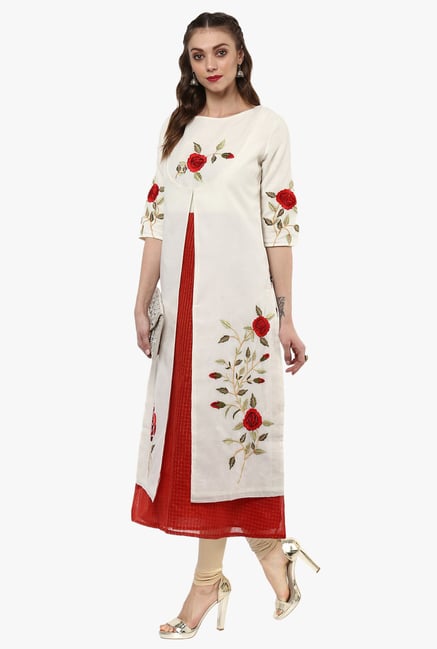 Juniper Off White Embroidered Cotton Silk Kurta Juniper Off White Embroidered Cotton Silk Kurta