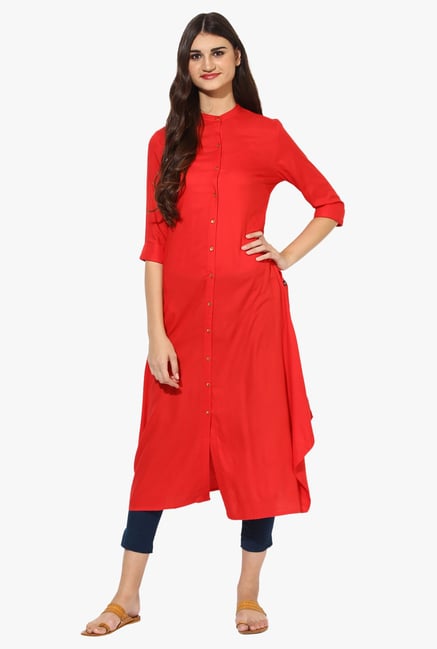 Juniper Red Regular Fit Rayon A-Line Kurta Juniper Red Regular Fit Rayon A-Line Kurta