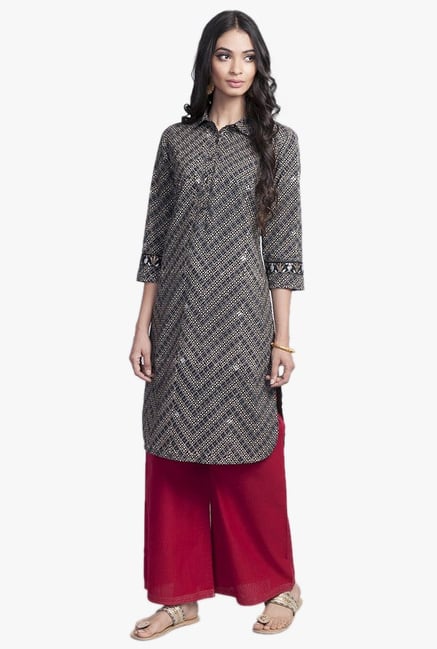 Fabindia Black & Beige Printed Cotton Kurta Fabindia Black & Beige Printed Cotton Kurta