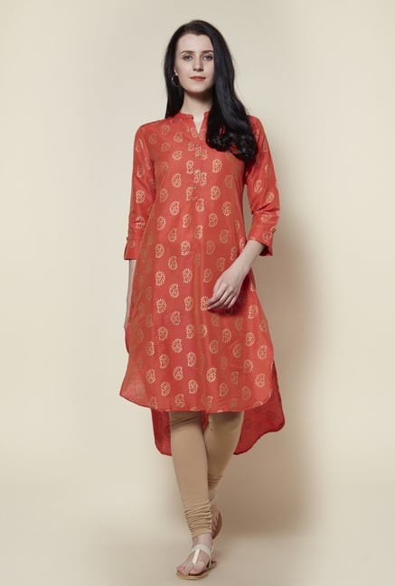 Zudio Bright Orange Printed Kurta Zudio Bright Orange Printed Kurta