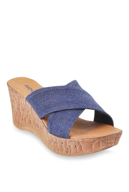 Mochi Denim Blue Cross Strap Wedges Mochi Denim Blue Cross Strap Wedges