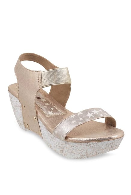 Mochi Golden & White Ankle Strap Wedges Mochi Golden & White Ankle Strap Wedges