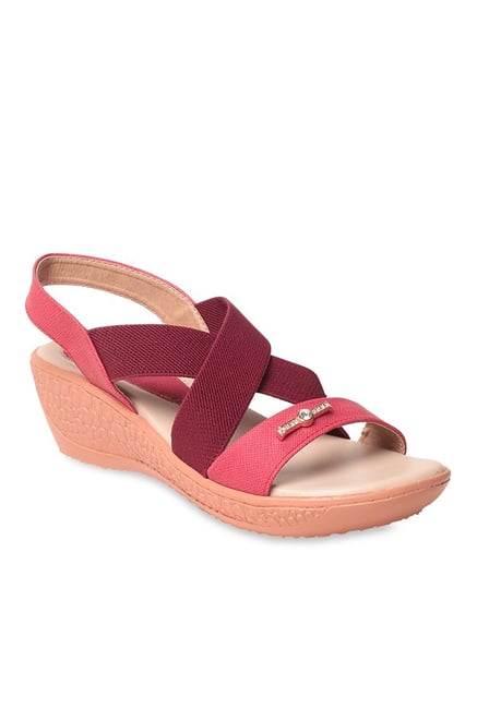 MSC Pink & Red Cross Strap Wedges MSC Pink & Red Cross Strap Wedges