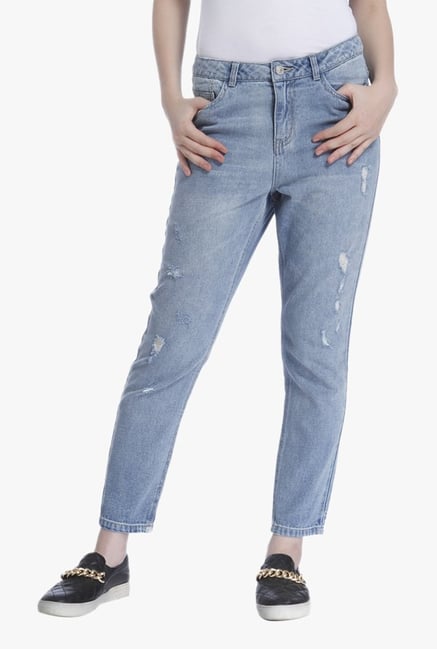 Only Light Blue Boyfriend Fit Tattered Jeans Only Light Blue Boyfriend Fit Tattered Jeans