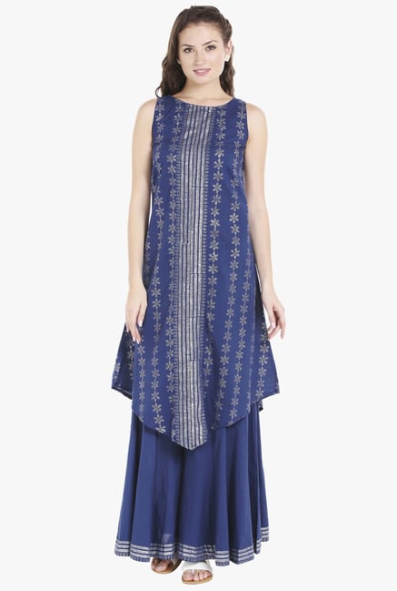 Globus Blue Printed Asymmetrical Kurta Globus Blue Printed Asymmetrical Kurta