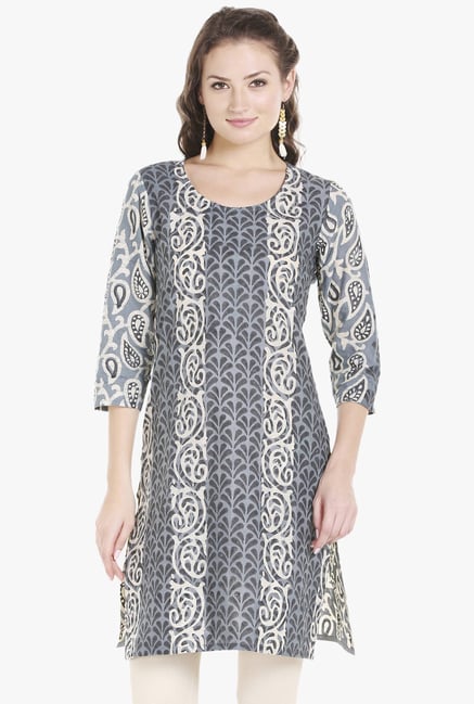 Globus Grey Printed Batik Kurti Globus Grey Printed Batik Kurti