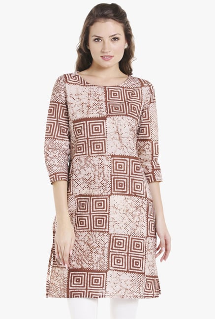 Globus Brown Printed Batik Kurti Globus Brown Printed Batik Kurti