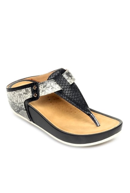 Pavers England Black & Grey T-Strap Wedges Pavers England Black & Grey T-Strap Wedges